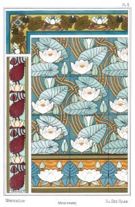 Water lily, Nenuphar, die seerose. La plante et ses applications ornementales by Grasset, M. E. Illustration by Maurice Pillard Verneuil (1896). Free illustration for personal and commercial use.