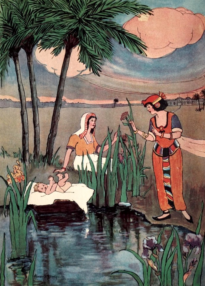 06 Pharoahs Daughter finds Moses in a basket among the reeds (color)