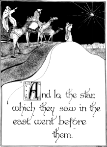 02 Wise Men following star (full page). Free illustration for personal and commercial use.