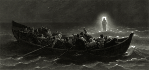 087 Mark 06 v47-50 A Night on the Sea of Galilee (Jesus walks on the water) (Sartain after Jalabert 1867)
