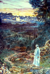 112 Luke 21 v37 Jesus retreating to the Mount of Olives (Hole)