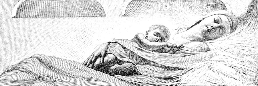 01 Mary sleeping with baby Jesus. Free illustration for personal and commercial use.