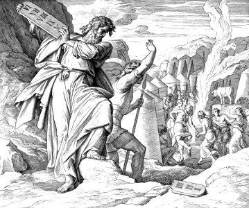 055 Exodus 32 v19 - Moses breaks the Tables of the Law. Free illustration for personal and commercial use.