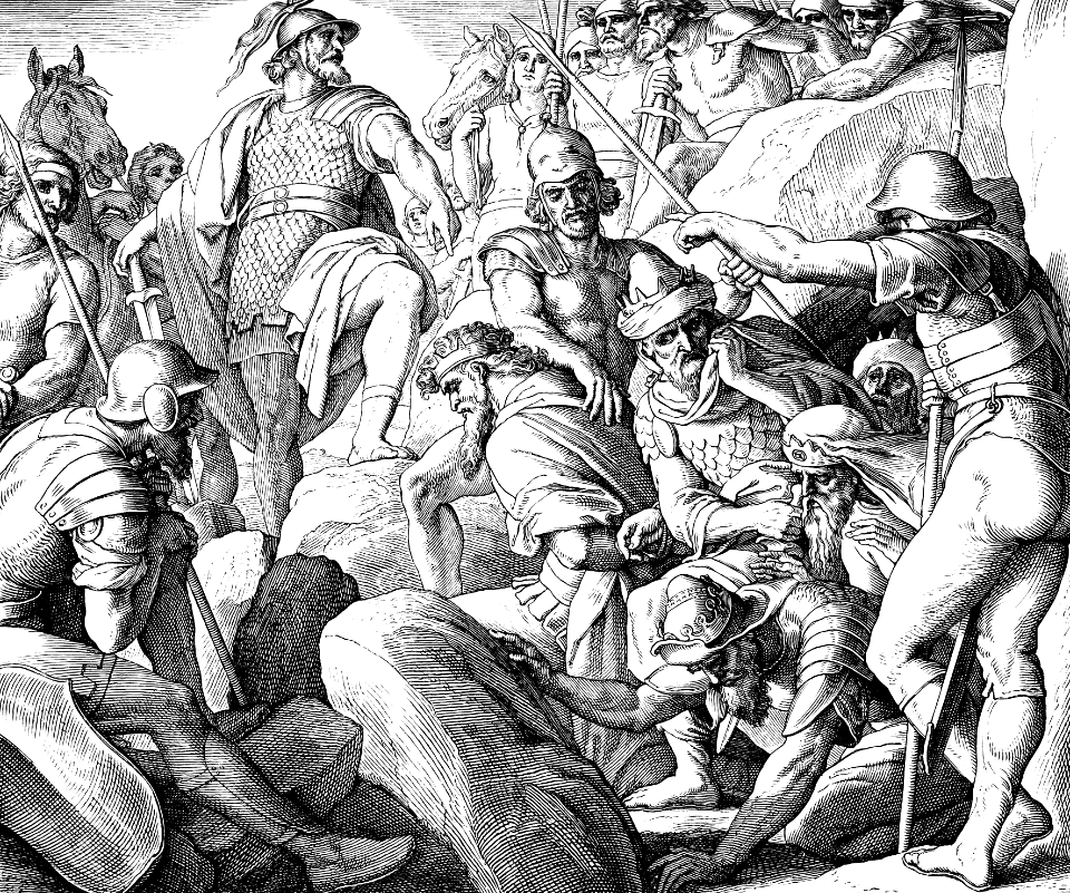 072 Joshua 10 v23-25 - The Five Kings are brought out of the Cave at Makkedah