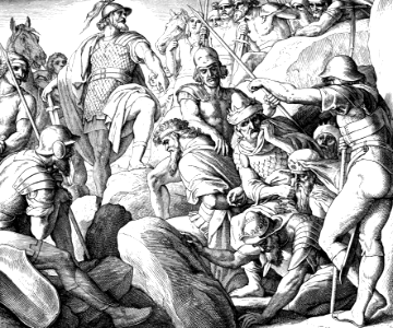 072 Joshua 10 v23-25 - The Five Kings are brought out of the Cave at Makkedah
