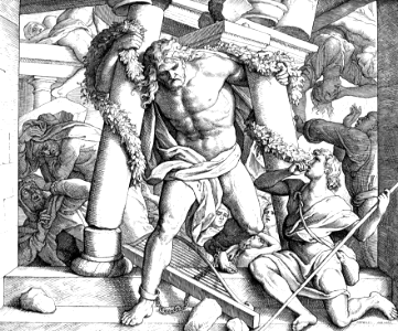 082 Judges 15 v29-30 - Samson pulls down the Pillars