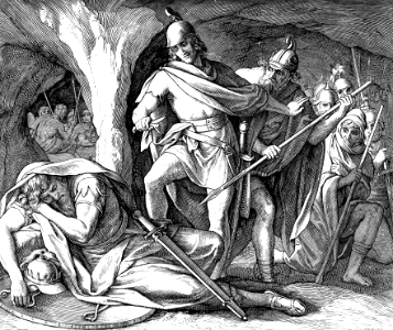 095 1 Samuel 24 v05-07 - David cuts off a piece of Sauls garment