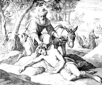 36 Luke 10 v33-34 - The Parable of the Good Samaritan. Free illustration for personal and commercial use.