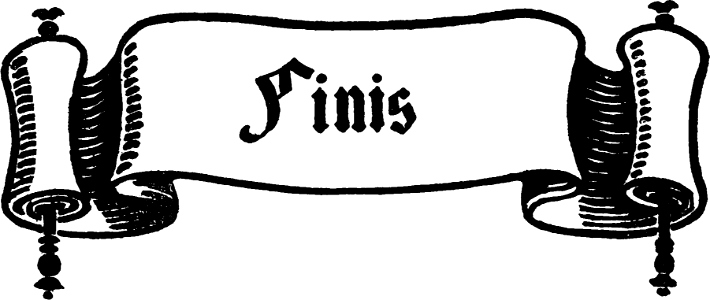 Scrolls with the word Finis (ornament for end of book). Free illustration for personal and commercial use.