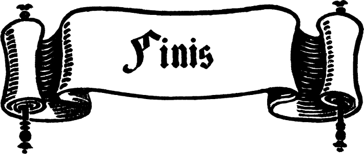 Scrolls with the word Finis (ornament for end of book)