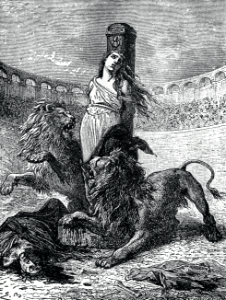 Blandina and the Lions. Free illustration for personal and commercial use.