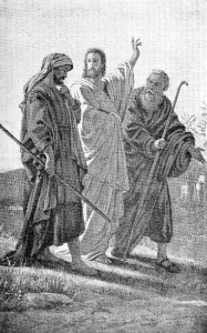32 Jesus appears to the Disciples walking to Emmaus. Free illustration for personal and commercial use.