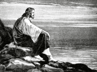 02 Jesus sitting on the Shore. Free illustration for personal and commercial use.
