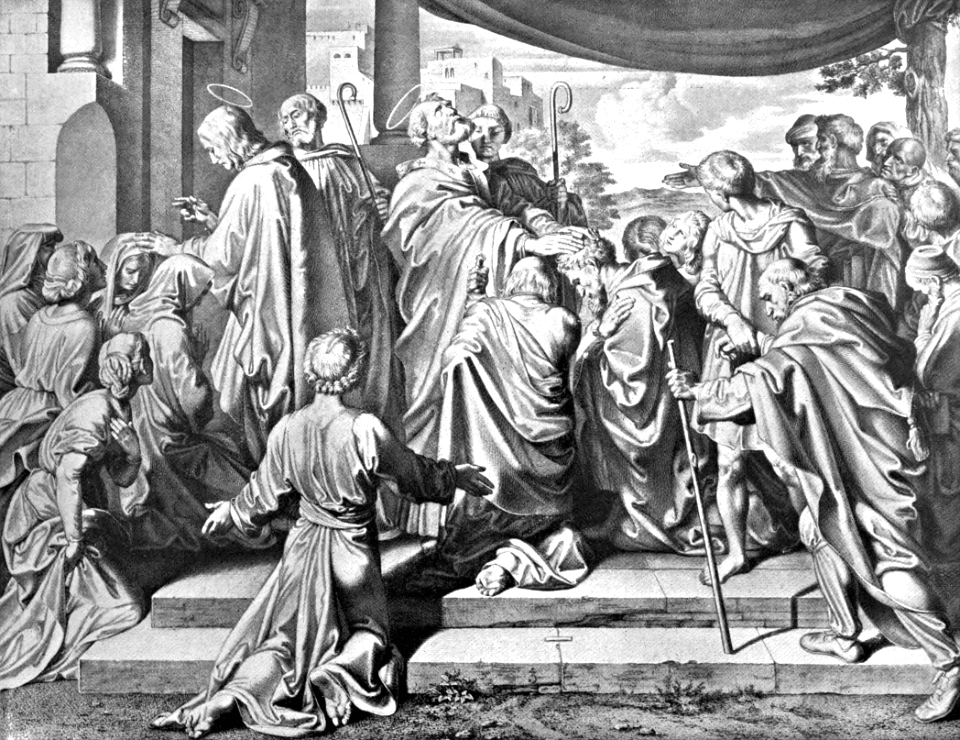 07 Acts 08 v15-17 Peter and John laying on hands to the first converts in Samaria (Fuhrich)