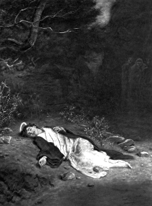 06 Acts 07 v60 Stephen falls asleep (after being stoned) (Millais)