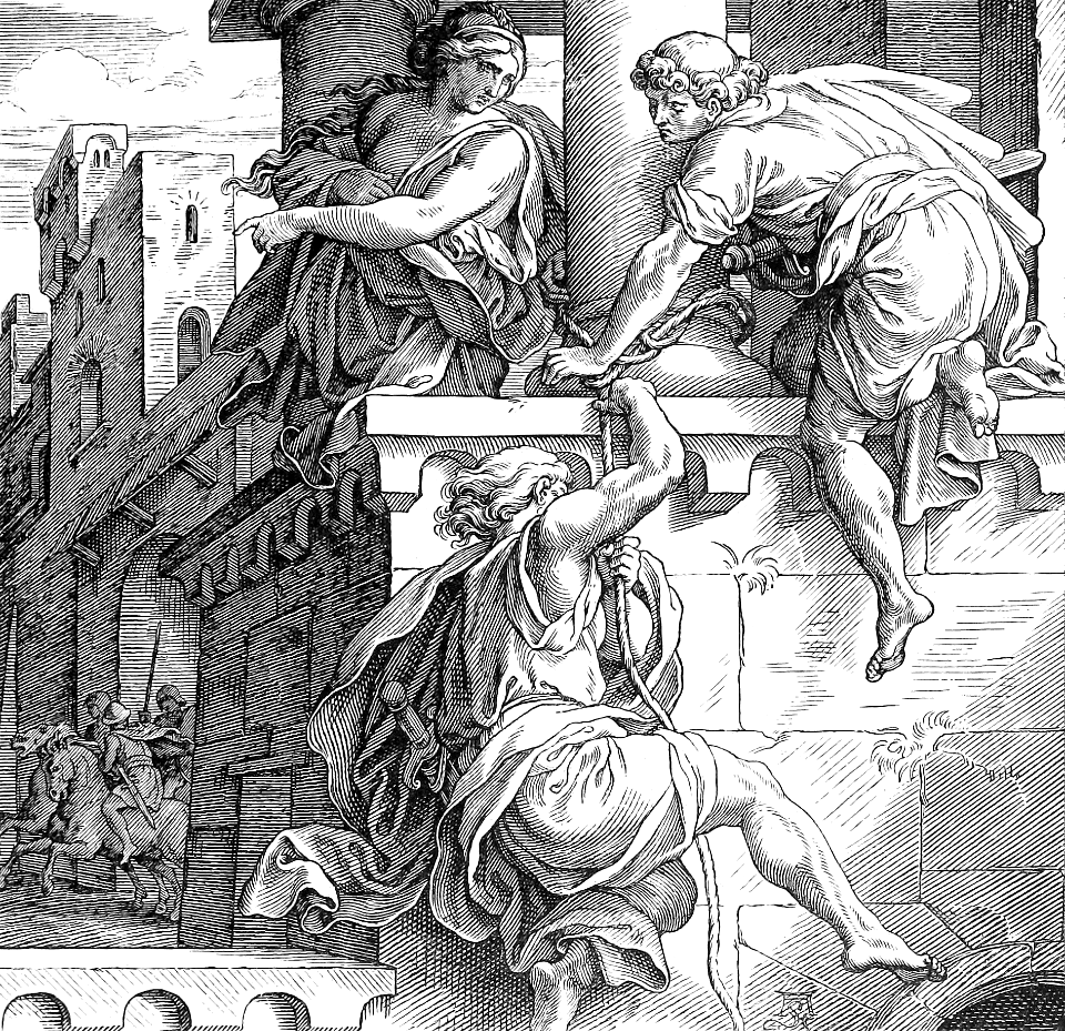 067 Rahab lets the spies down the wall with a rope