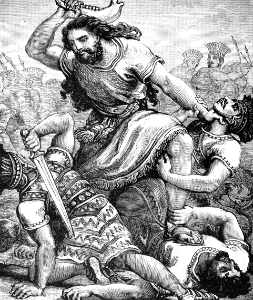 078 Samson kills the Philistines with the Jawbone of an Ass. Free illustration for personal and commercial use.