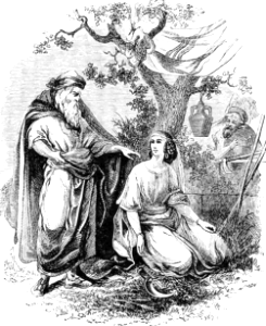 082 Boaz instructs Ruth to glean in his fields only. Free illustration for personal and commercial use.