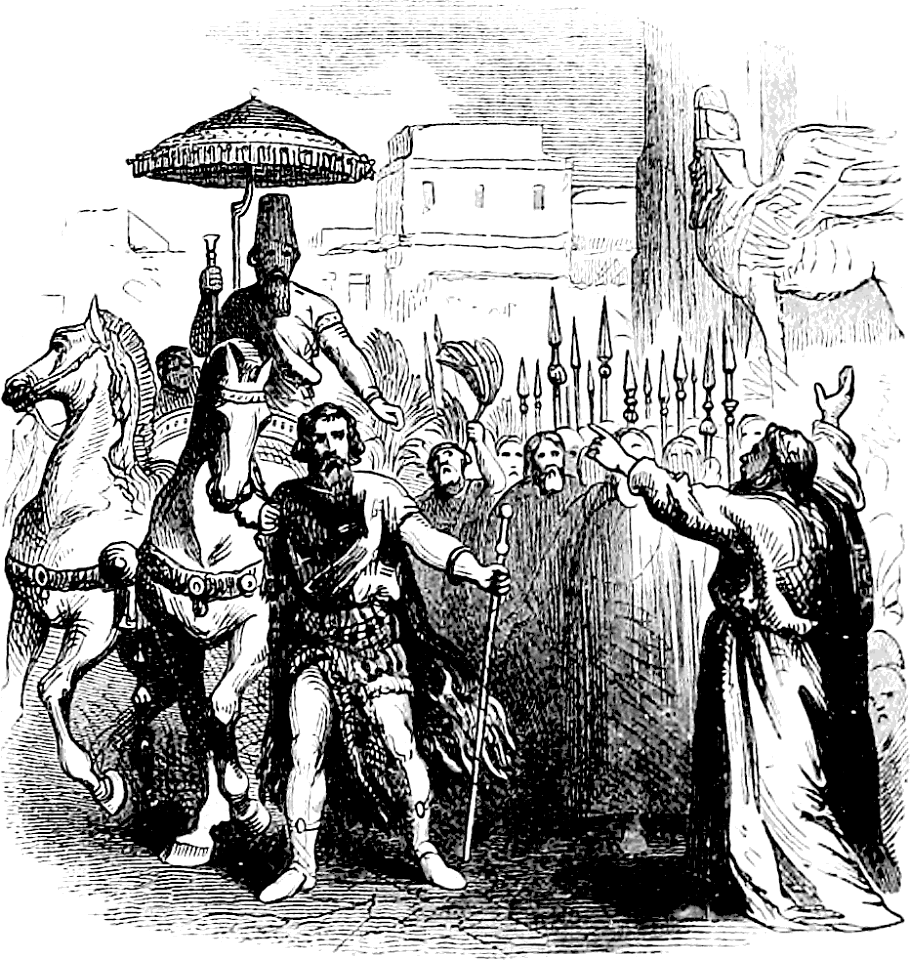 164 Haman leads Mordecai through the Streets