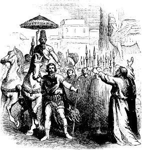 164 Haman leads Mordecai through the Streets