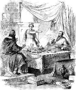165 Esther accuses Haman before the King. Free illustration for personal and commercial use.