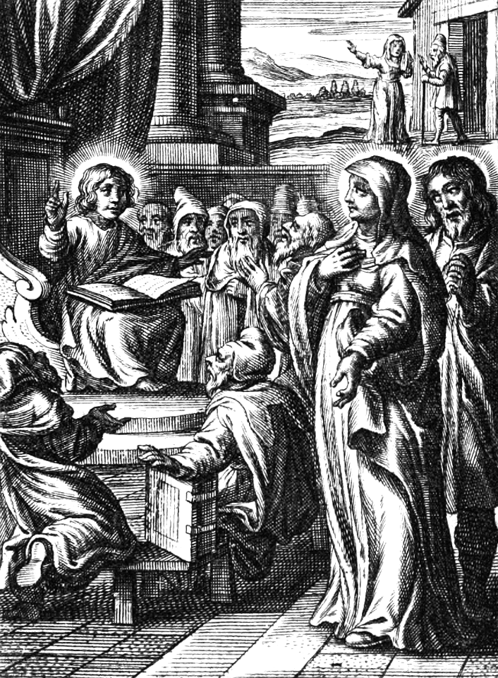 04 Luke 02 v48 Mary finds Jesus in the Temple, with the Doctors (Type - Tobias 10 v3 The Mother of Tobias misses her son)