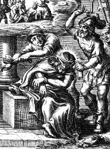17 Luke 22 v64 Jesus before Caiaphas - blindfolded and smitten (Type - Judges 16 v21 Samson blinded and captive)