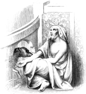 04 Luke 16 Lazarus and the Rich Man - Lazarus at the Gate. Free illustration for personal and commercial use.