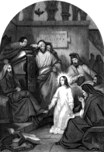 01 Christ as a Boy with the Doctors in the Temple. Free illustration for personal and commercial use.