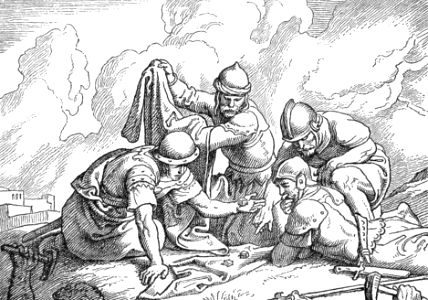 128 The Soldiers gamble over Christs garment. Free illustration for personal and commercial use.
