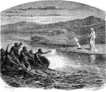 137 Jesus appears on the Shore - Peter says, It is the Lord. Free illustration for personal and commercial use.