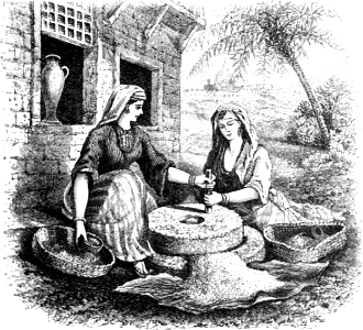 Women grinding at a Mill. Free illustration for personal and commercial use.