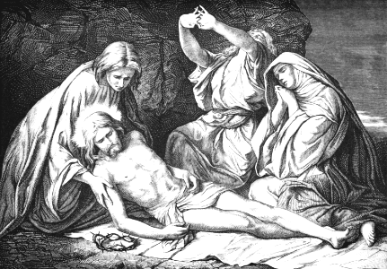 094 Joseph of Arimathea prepares Christs body for burial. Free illustration for personal and commercial use.