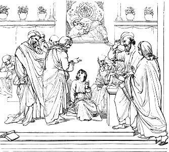 01 Jesus as a Boy in the Temple with the Doctors. Free illustration for personal and commercial use.