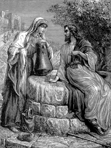 017 Jesus and the Woman of Samaria. Free illustration for personal and commercial use.