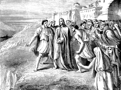 019 Luke 04 v29 Attempting to cast Jesus down from the Brow of the Hill