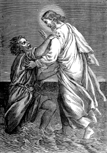042 Matthew 14 v31 Peter saved by Jesus. Free illustration for personal and commercial use.