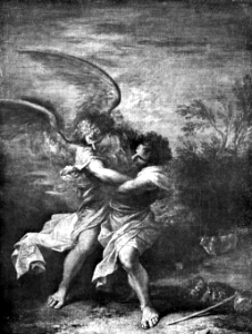 055 Jacob wrestles with the Angel. Free illustration for personal and commercial use.