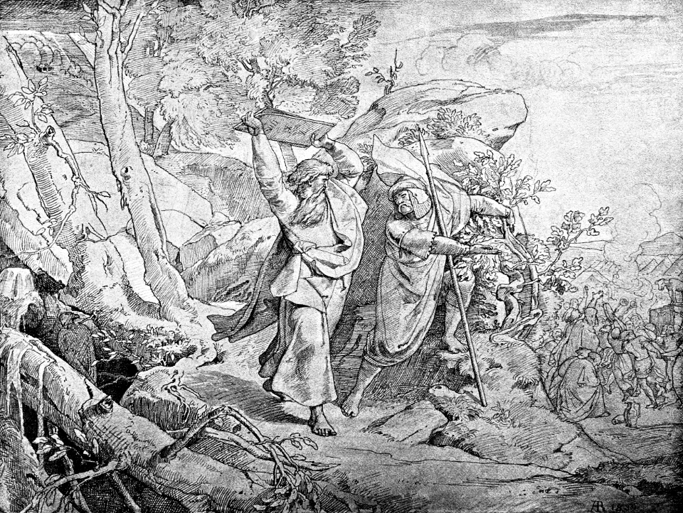 105 Moses, beholding the worship of the Golden Calf, throws down the Tables of Stone