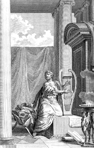 173 David sings Psalms on the Harp. Free illustration for personal and commercial use.