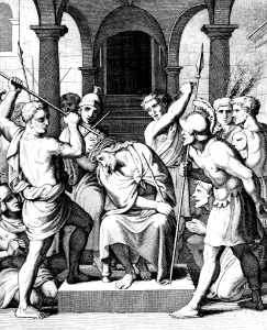 43 Mark 15 v16-19 Crown of thorns, purple robe, mocked, smote with reed