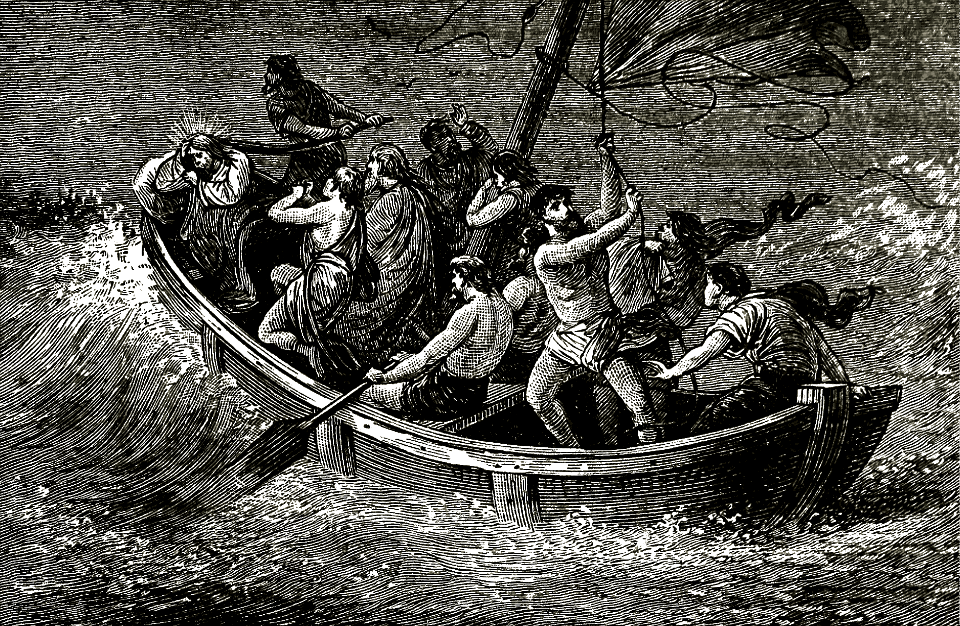 16 Jesus sleeping in the Boat during the Storm on the Lake. Free illustration for personal and commercial use.