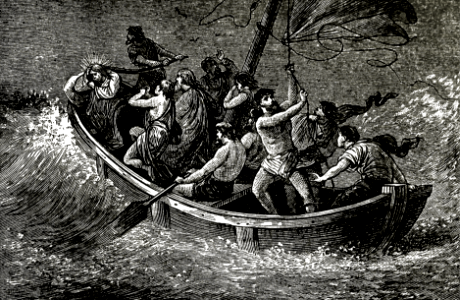 16 Jesus sleeping in the Boat during the Storm on the Lake. Free illustration for personal and commercial use.
