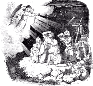 02 Luke 02 v08-12 - Angels appear to the Shepherds. Free illustration for personal and commercial use.