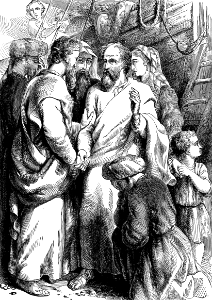 28 Paul taking leave of the Elders of Ephesus. Free illustration for personal and commercial use.