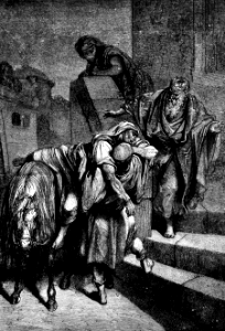 076 The Good Samaritan takes the wounded Man to an Inn
