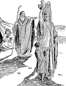 06 Abraham sends Hagar and Ishmael away. Free illustration for personal and commercial use.