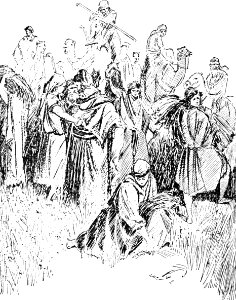 25 Ruth gleaning in the field of Boaz. Free illustration for personal and commercial use.