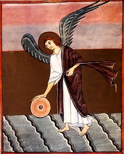 Revelation 18 - Angel with Millstone. Free illustration for personal and commercial use.