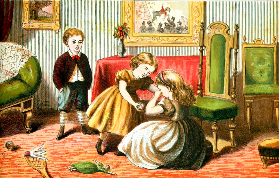 04 Proverbs 15 v01 Crying Girl consoled by Another Girl (A soft answer turns away wrath)